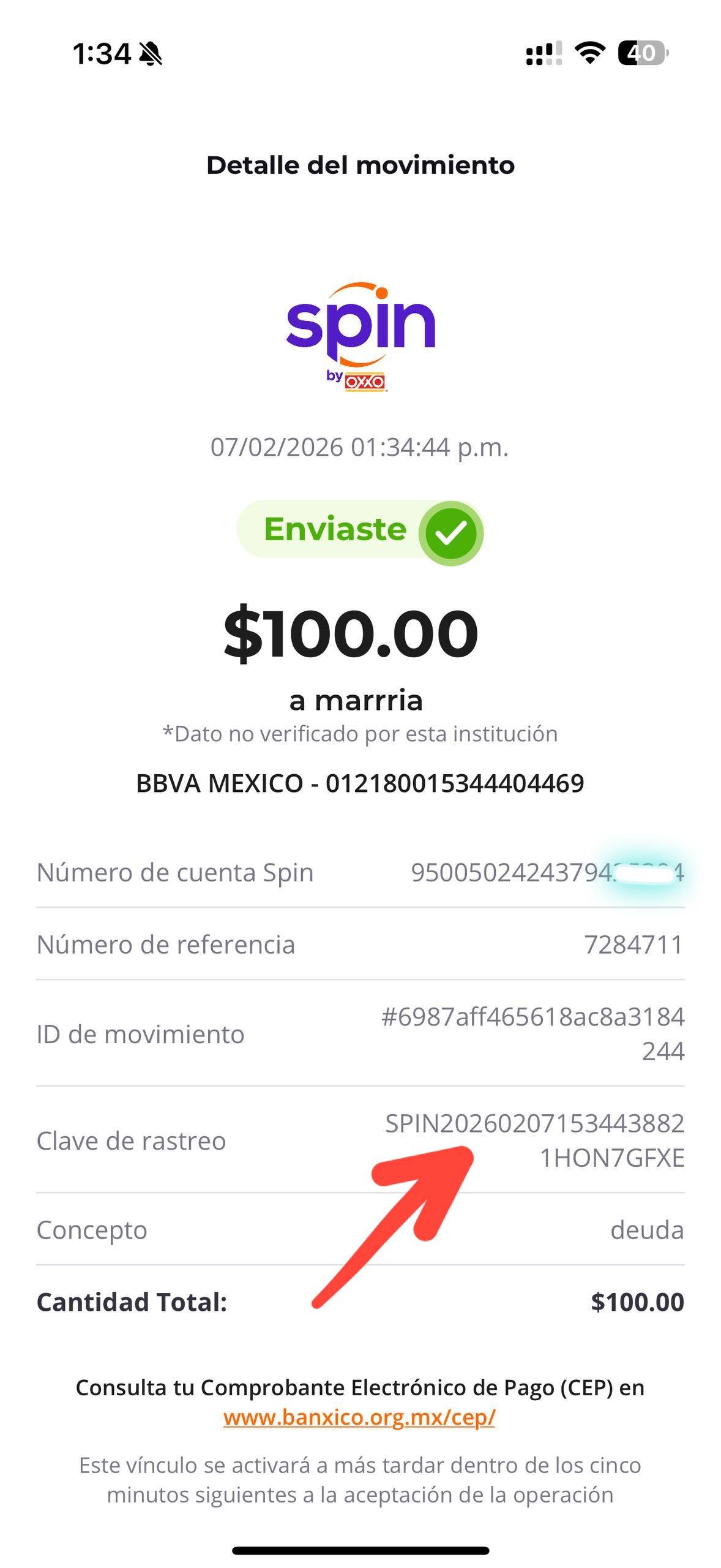 Ejemplo clave de rastreo